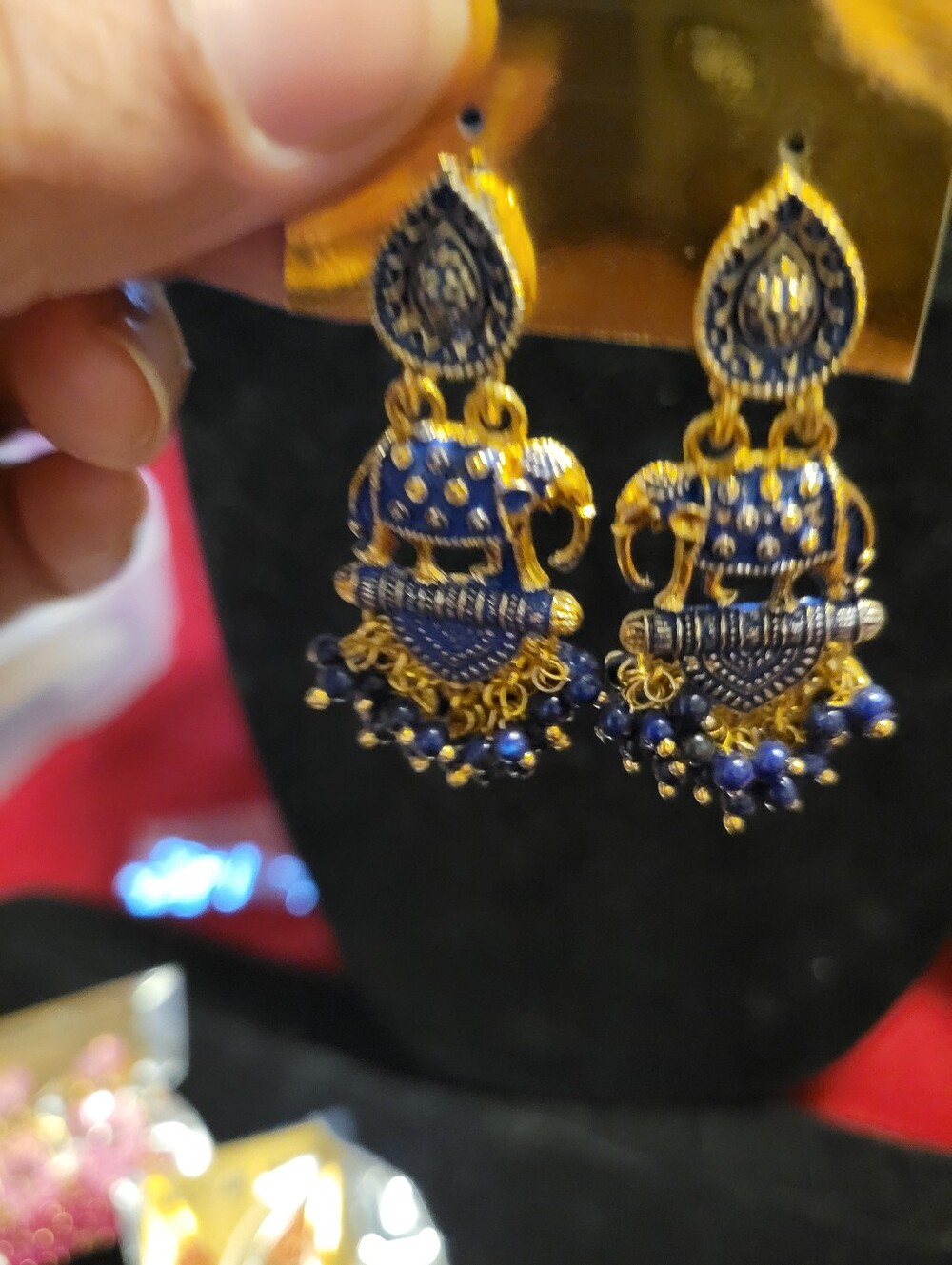 Gold-Tone and Blue Elephant Drop Earrings - Women Jewelry